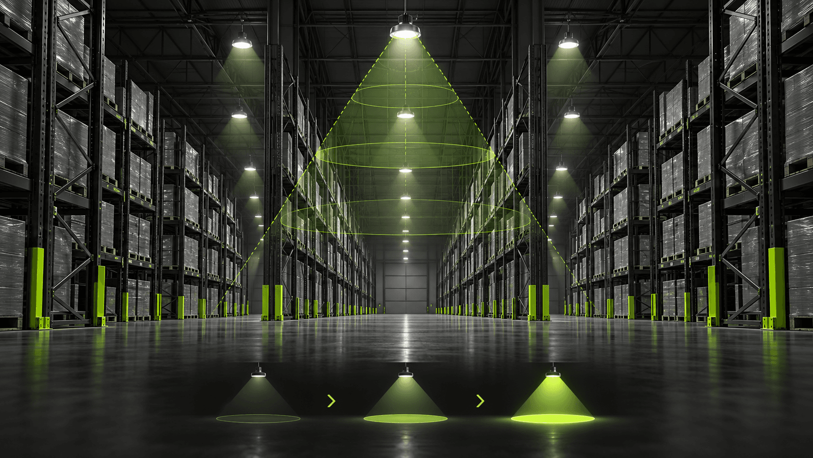 High-Bay Sensor Commissioning: Design for Mounting Height, Racking, and Standby Behavior generated technical illustration